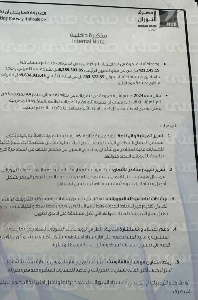 #خاص.. تتحصل على تقرير إدارة المراجعة الداخلية بمصرف النوران .. ومصادر تتحدث عن أزمة داخل البنك