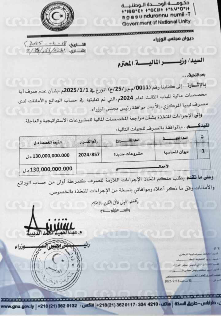 خاص.. “الدبيبة” يضخ 130 مليون دينار من باب التنمية لمشروعات جديدة لصالح ديوان المحاسبة